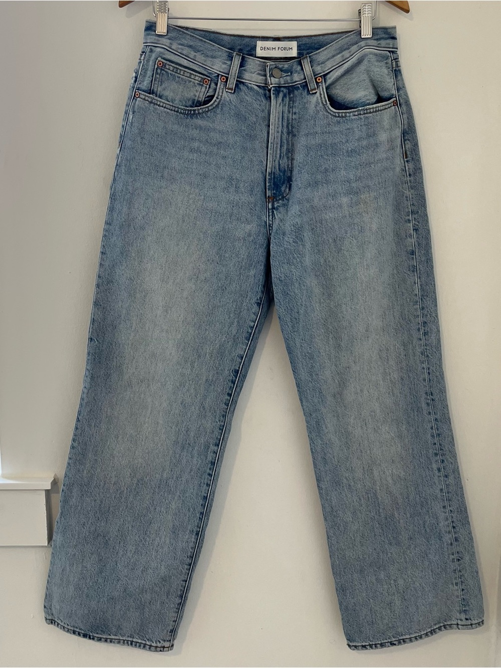 Denim Forum Light Blue Classic Chic Casual Farrah HI-Rise Wide Jeans